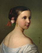 Friedrich Krepp Portrait of a young woman with roses in her hair Spain oil painting artist